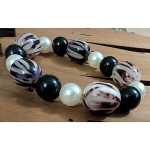 BUNDLE ONLY Vintage Beads Beaded Bracelet Stretch‎ Black Faux Pearl Zebra